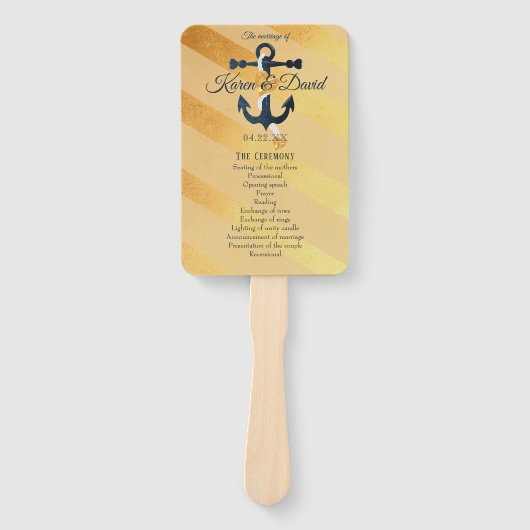 Goud gestreepte folie anker bruiloft programma han handwaaier (Voorkant)