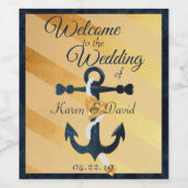 Goud gestreepte folie anker bruiloft wijn label wijn etiket (Enkel label)