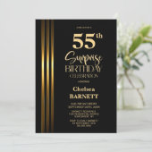 Goud gestreepte zwarte 55ste verjaardagsfeestje kaart (Staand voorkant)
