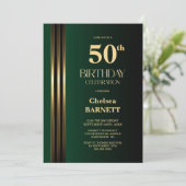 Goud gestreepte zwarte groene 50e verjaardagsfeest kaart (Staand voorkant)