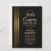 Goud gestreepte zwarte verjaardagsfeest surprise v kaart (Voorkant)