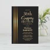 Goud gestreepte zwarte verjaardagsfeest surprise v kaart (Staand voorkant)