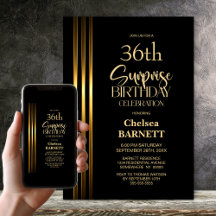 Goud gestreepte zwarte verjaardagsfeest surprise v