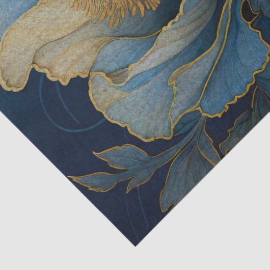 Goud getipt blauw papavers Decoupage Tissuepapier (Detail)