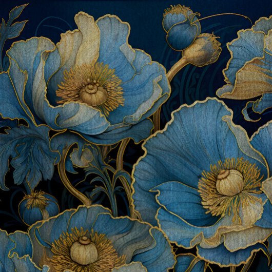 Goud getipt blauw papavers Decoupage Tissuepapier