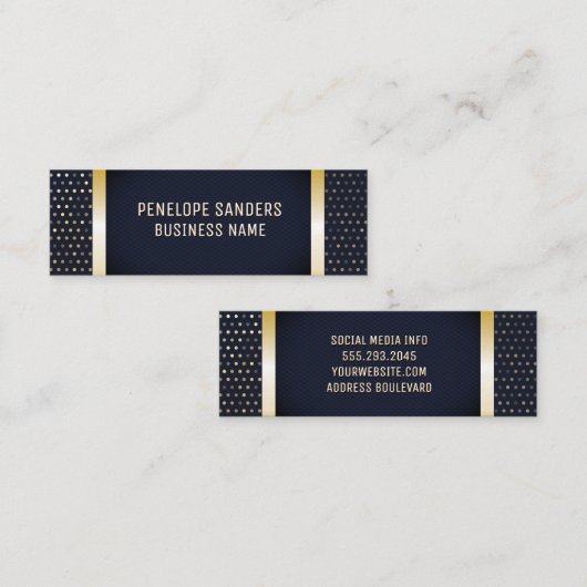 Goud gevlekt patroon | Donkerblauwe goudmetaal Mini Visitekaartje (Voorkant / Achterkant)