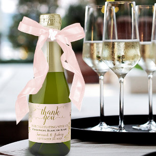 Goud gezicht op Blush Pink Weddenschap Bedankt Min Sparkling Wijnetiket