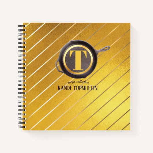 Goud gietijzer pan-gepersonaliseerd recept kookboe notitieboek (Voorkant)