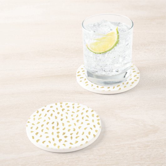 Goud Glam Wit Abstract Zandsteen Onderzetter (Zijkant)