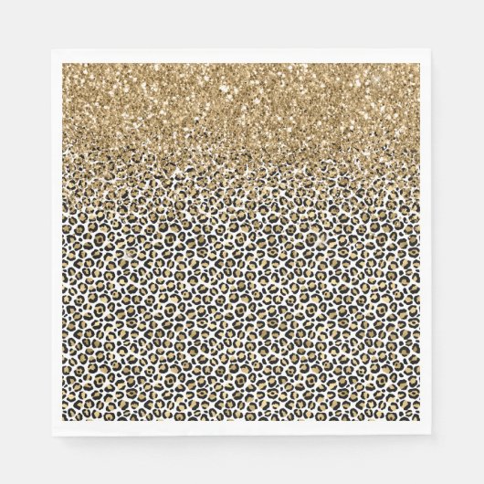 Goud Glam Zwart Leopard Print Glitter Sparkle Servet (Voorkant)