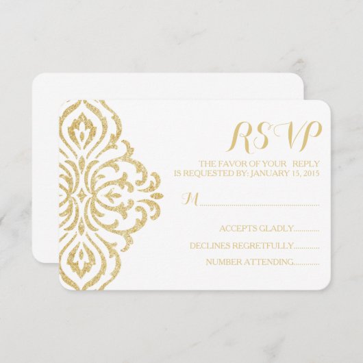 Goud Glamour Elegantie Bruiloft RSVP Kaart (Voorkant / Achterkant)