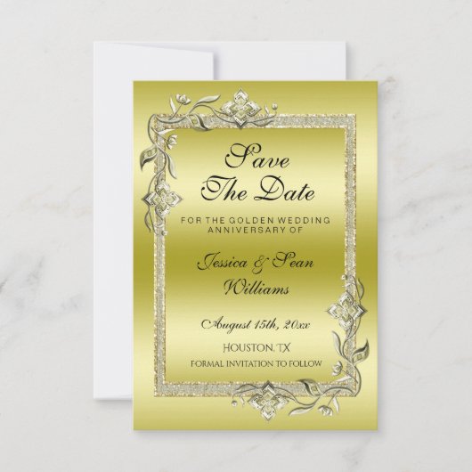 Goud Glamour & Glitters 50ste Gouden Bruiloft Jubi Save The Date (Voorkant)