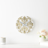 Goud Glamour & Wit Damast Modern Persoonlijk Ronde Klok (Huis)