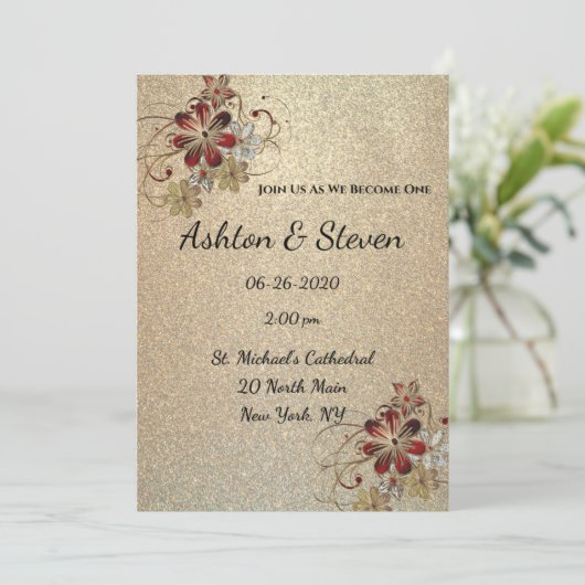 Goud & Glans Bruiloft Kaart (Staand voorkant)