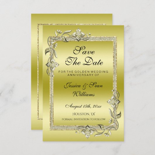 Goud Glans & Glitter 50ste Gouden Bruiloft Jubileu Save The Date (Voorkant / Achterkant)