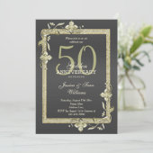 Goud Glans & Glitter 50ste Gouden Bruiloft Kaart (Staand voorkant)