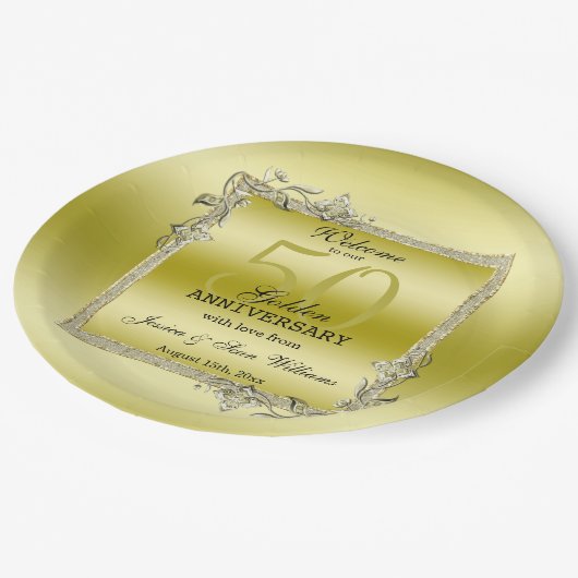 Goud Glans & Glitter 50ste gouden huwelijksjubileu Papieren Bordje