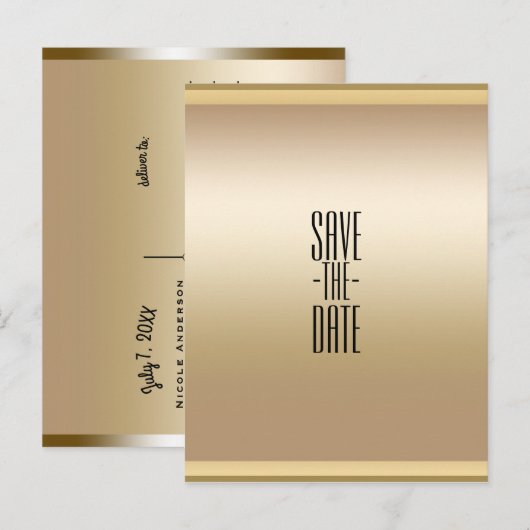 Goud glanzend chique glam Save the Date Aankondigingskaart (Voorkant / Achterkant)