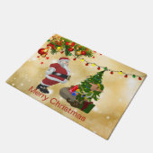 Goud, glanzend, kerstman en Elf, kerstmis Deurmat (Schuin)