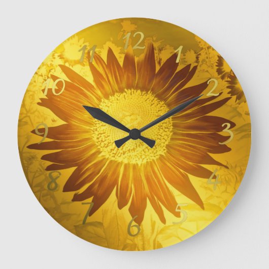 goud, glanzend, modern, stijl, gekleurd, zonnebloe grote klok (Voorkant)