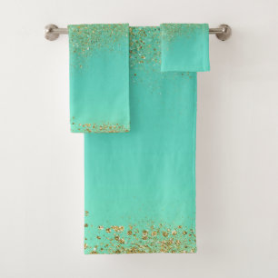 Goud glinsterend waterval-effect & turquoise aqua  bad handdoek