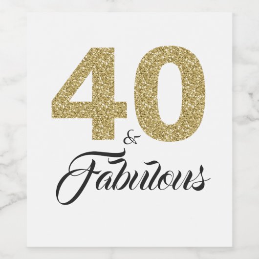 Goud Glitter 40 en Fabulous 40e verjaardagsfeestje Wijn Etiket (Enkel label)