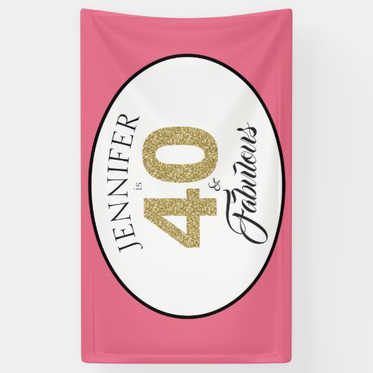 Goud Glitter 40 en Fabulous Roze 40e Verjaardag Spandoek (Verticaal)