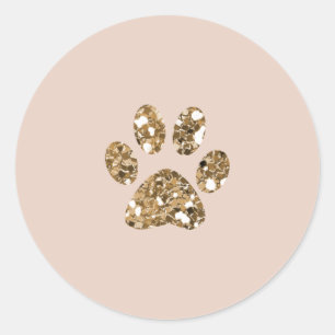 Goud Glitter Beige Blush Poot Hondje Puppy Feestje Ronde Sticker