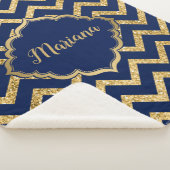 Goud Glitter Blauw Chevron Zigzag Patroon Sherpa Deken (3/4)