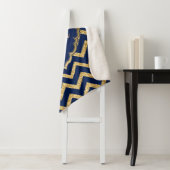 Goud Glitter Blauw Chevron Zigzag Patroon Sherpa Deken (In situ)