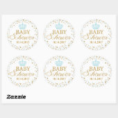 Goud Glitter Blauw Crown Royal Prince Baby shower Ronde Sticker (Vel)