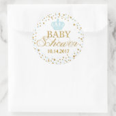 Goud Glitter Blauw Crown Royal Prince Baby shower Ronde Sticker (Tas)