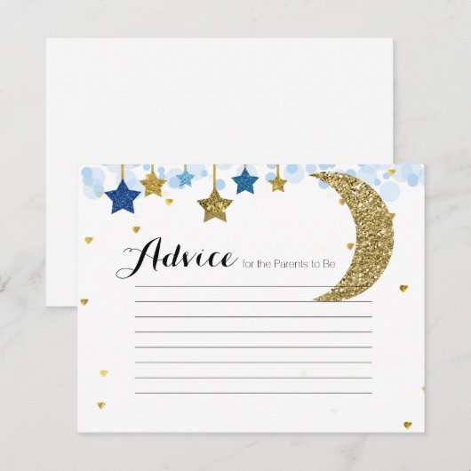 Goud glitter blauw maan Advies Kaart Baby shower (Voorkant / Achterkant)