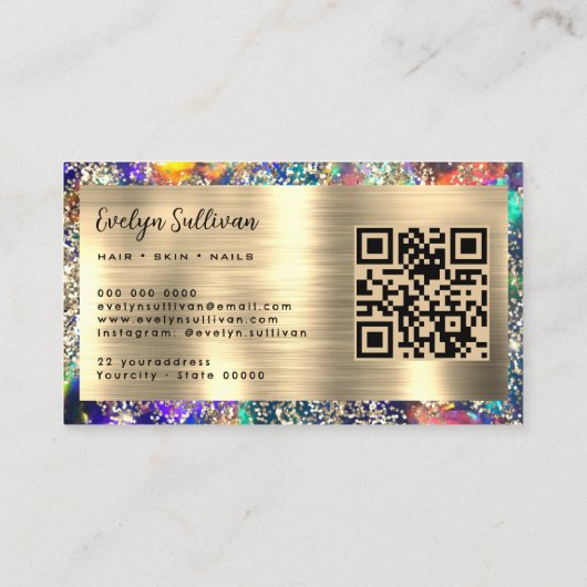 Goud glitter blauw opaal visitekaartje (Achterkant)