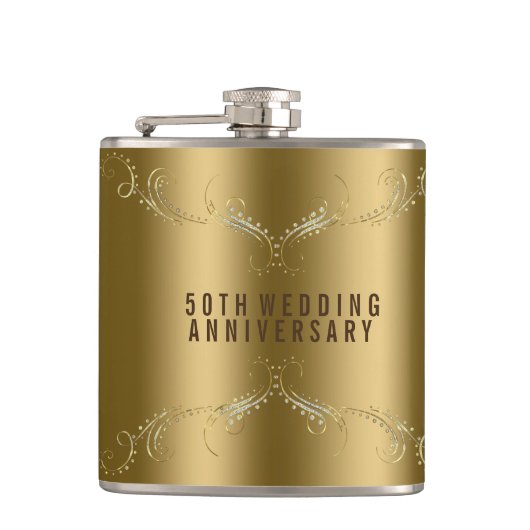 Goud & Glitter Bloemen Lijst Over Goud Heupfles (Voorkant)