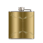 Goud & Glitter Bloemen Lijst Over Goud Heupfles (Achterkant)