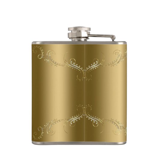 Goud & Glitter Bloemen Lijst Over Goud Heupfles (Achterkant)