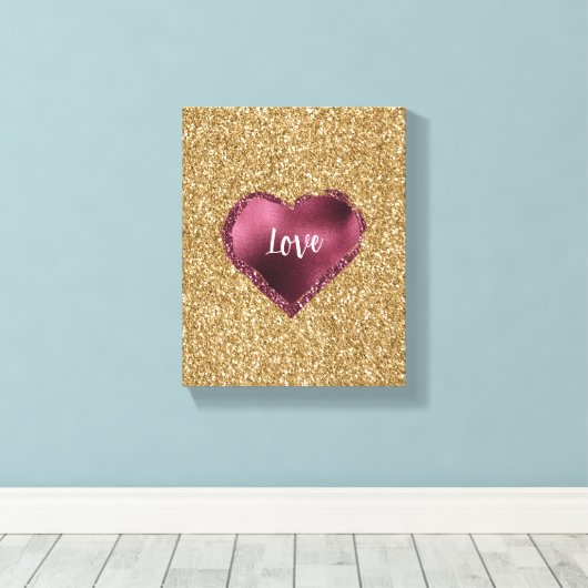 Goud Glitter Bourgondië Rode Hart Liefde Canvas Afdruk (Insitu (Houten vloer))