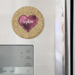 Goud Glitter Bourgondië Rode Hart Liefde Magneet
