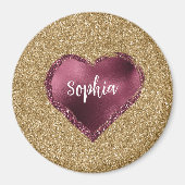 Goud Glitter Bourgondië Rode Hart Liefde Magneet (Voorkant)