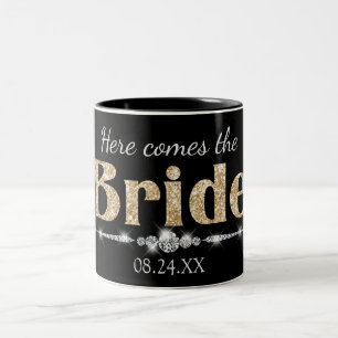 Goud Glitter Bruid en Diamanten op Zwart Tweekleurige Koffiemok