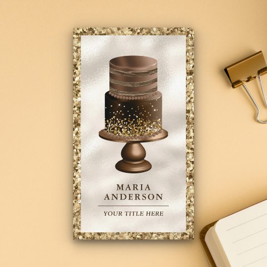 Goud Glitter Donkere Chocolade Aangepaste Cake Bak Visitekaartje