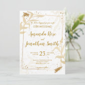 Goud glitter en witte bladeren kaart (Staand voorkant)