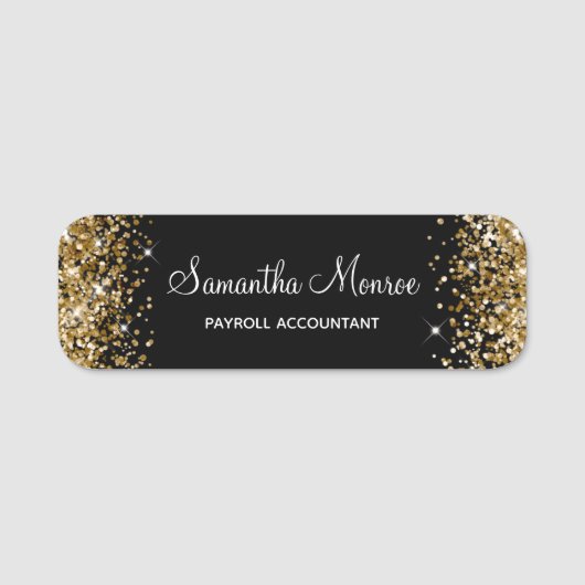 Goud Glitter en Zwart Naamplaatje (Voorkant)