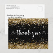 Goud Glitter en Zwart Sweet 16 Hartelijk Bedankt Briefkaart (Voorkant / Achterkant)