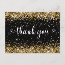 Goud Glitter en Zwart Sweet 16 Hartjes Dank Je Wel