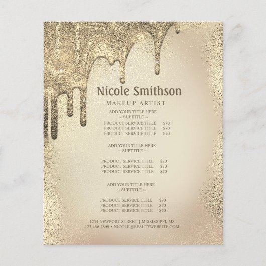 Goud Glitter Glam Service Lijst voor Visagist Flyer (Voorkant)