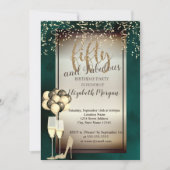 Goud Glitter Glas, Ballonnen Groen 50ste Verjaarda Kaart (Voorkant)