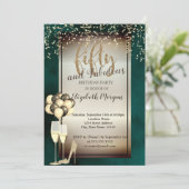 Goud Glitter Glas, Ballonnen Groen 50ste Verjaarda Kaart (Staand voorkant)