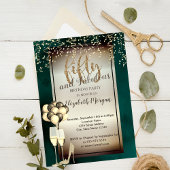 Goud Glitter Glas, Ballonnen Groen 50ste Verjaarda Kaart